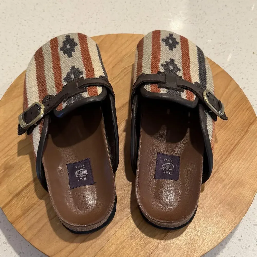 Res Ipsa Clogs Mens 9 Kilim Woven Stripe Buckle Slip On Multi Casual Artsy Boho